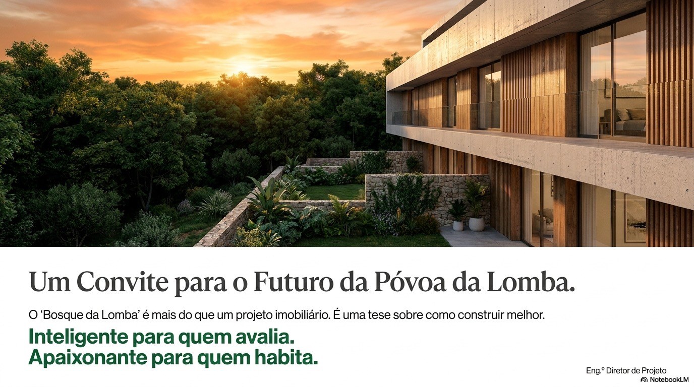 Render do edifício ao pôr-do-sol sobre o bosque